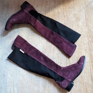 Vince Camuto Kellisi 50/50 boots in Bordeaux Suede and Black Neoprene sz 8